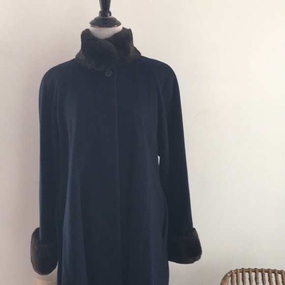 Brown faux fur neck cuff long wool coat 0 P - Picture 2 of 8